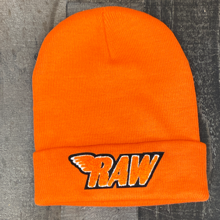 Rawyalty- raw chenille patch knit hat (orange)