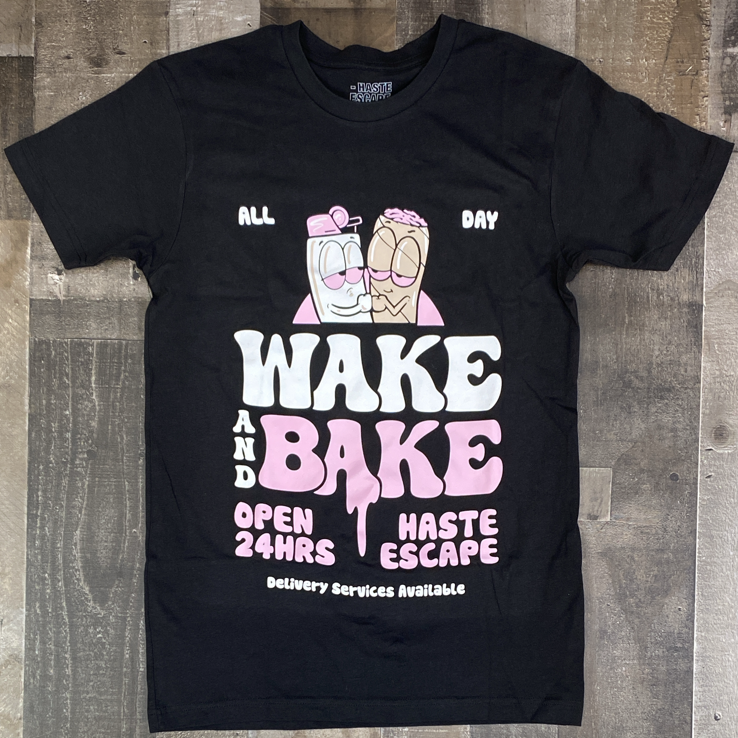 Haste Escape- Wake and Bake ss tee (black)