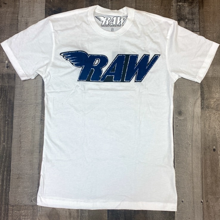 Rawyalty-raw chenille patch ss tee (white/navy)