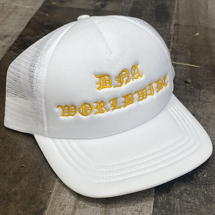 Dna Premium Wear - old english writing foam trucker hat (white/yellow)