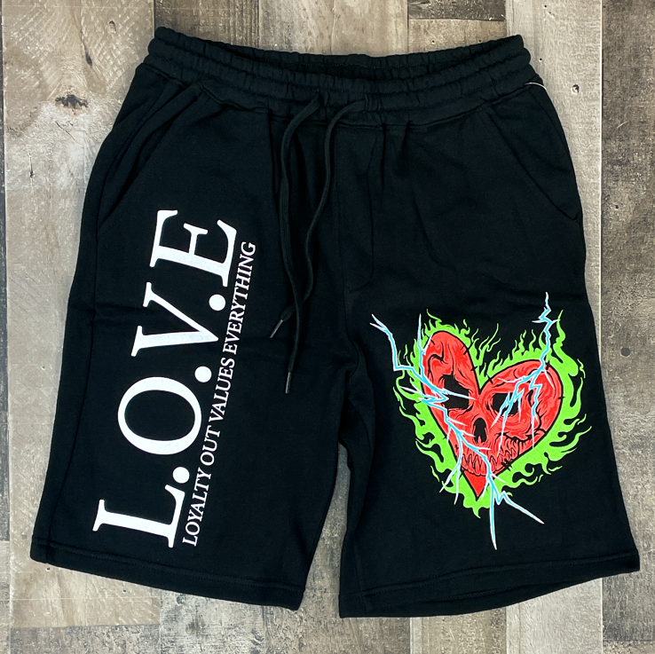 Love apparel-green flame heart shorts