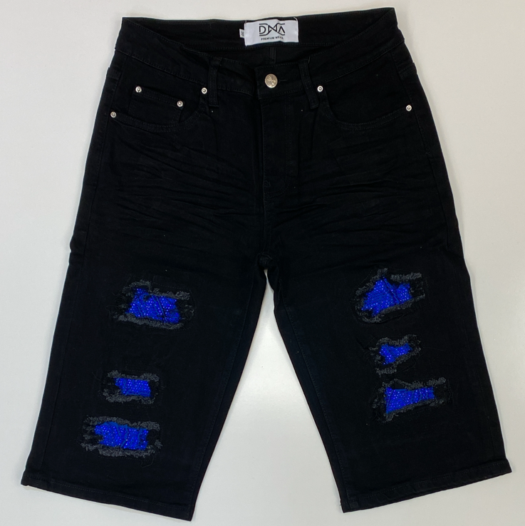 Dna Premium Wear- studded color patch shorts (black/blue)