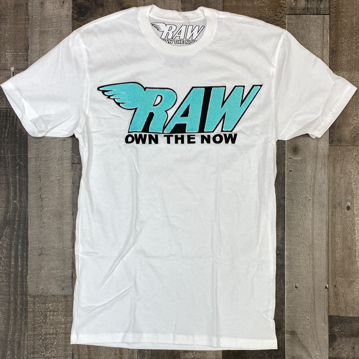 Rawyalty- raw chenille patch ss tee(white/teal)