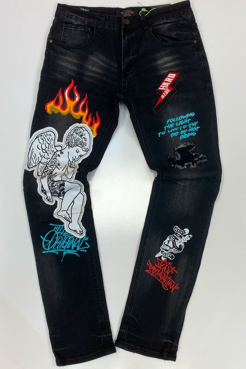 Majestik- graphic patched denim jeans