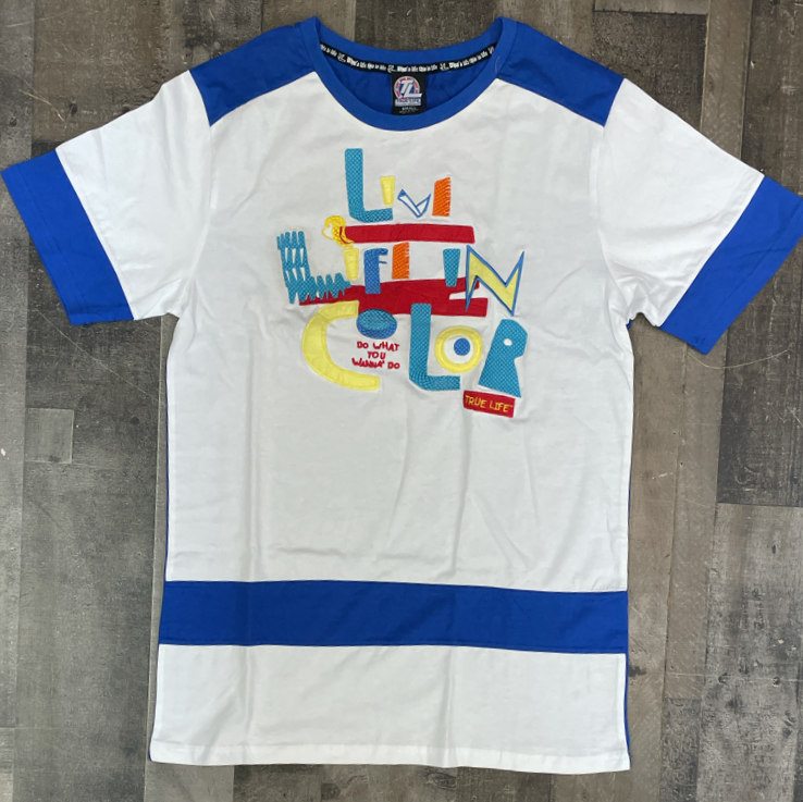 True Life - white/royal life in color tee